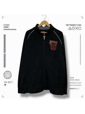 Y2K Avirex Wings & Cross Zip Up Track Jacket Sweater Black Size XL